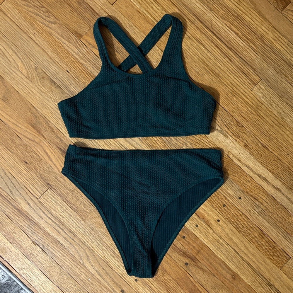 Women's Dark Green Textured Bikini Set